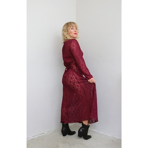 1980's Vintage Witchy Wine and Lace Dress ~ Women's MD LG ~ Stevie Nicks Vibes - Picture 7 of 10